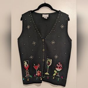 Vintage Festive Christmas NYE Vest Fun Beading